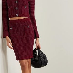 Self-Portrait Embellished striped cotton-blend skirt